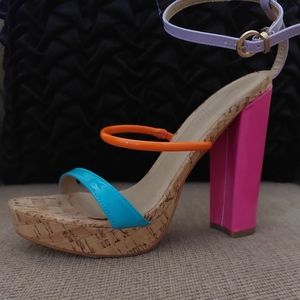 LEMONADE COLORBLOCK CORK PLATFORM SANDALS